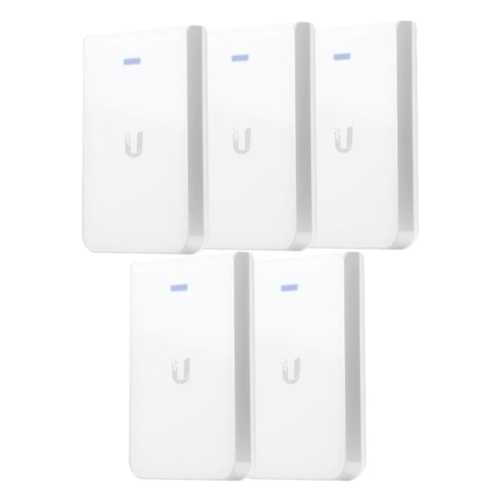 5 Access Point UniFI doble banda, cobertura 180°, MIMO 2x2 de pared para habitaciones de hotel.