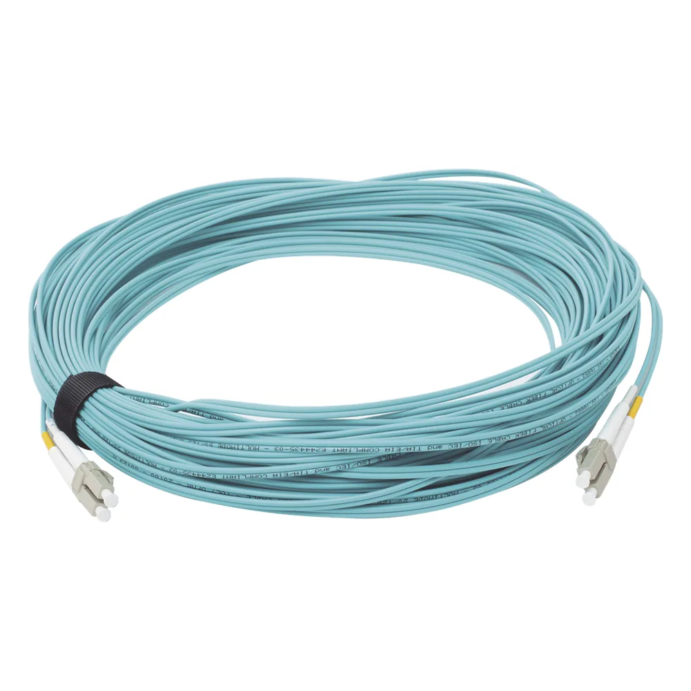 Jumper de Fibra Óptica Multimodo 50/125 XGLO OM3, LC-LC Duplex, OFNR, Color Aqua, 30 Metros (98.43 Pies)