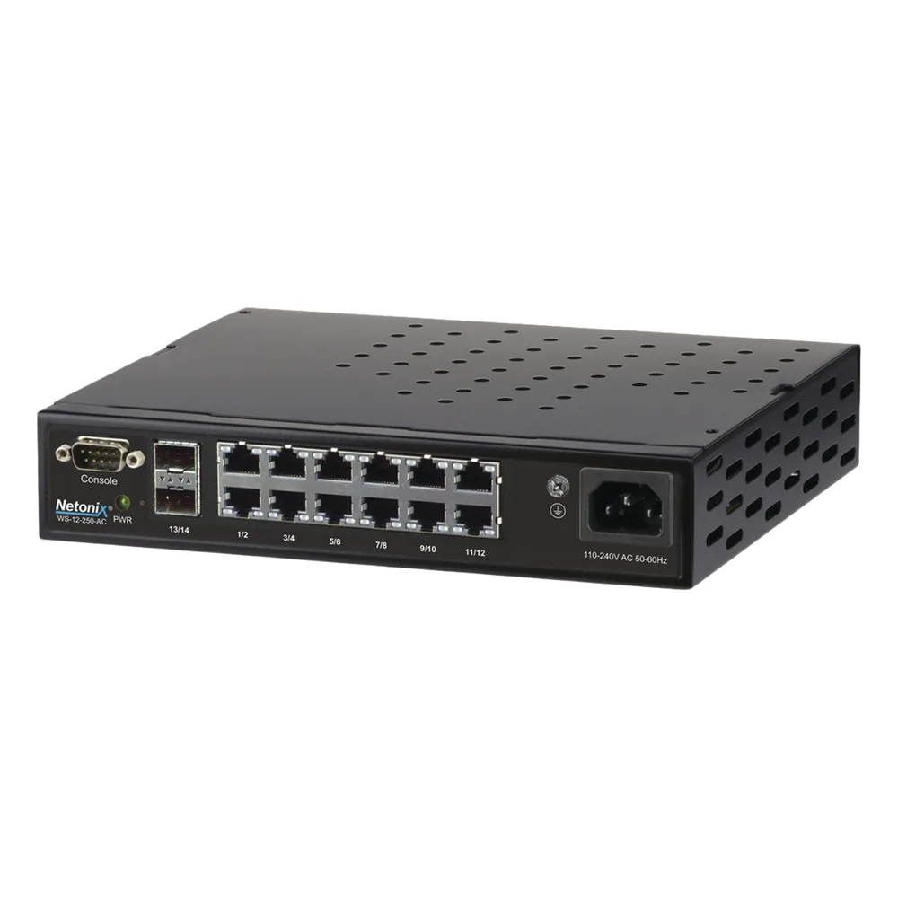 Switch WISP PoE Administrable de 14 puertos (12 PoE Gigabit + 2 SFP) 250W, entrada de 110-120 Vca y 210-230 Vca