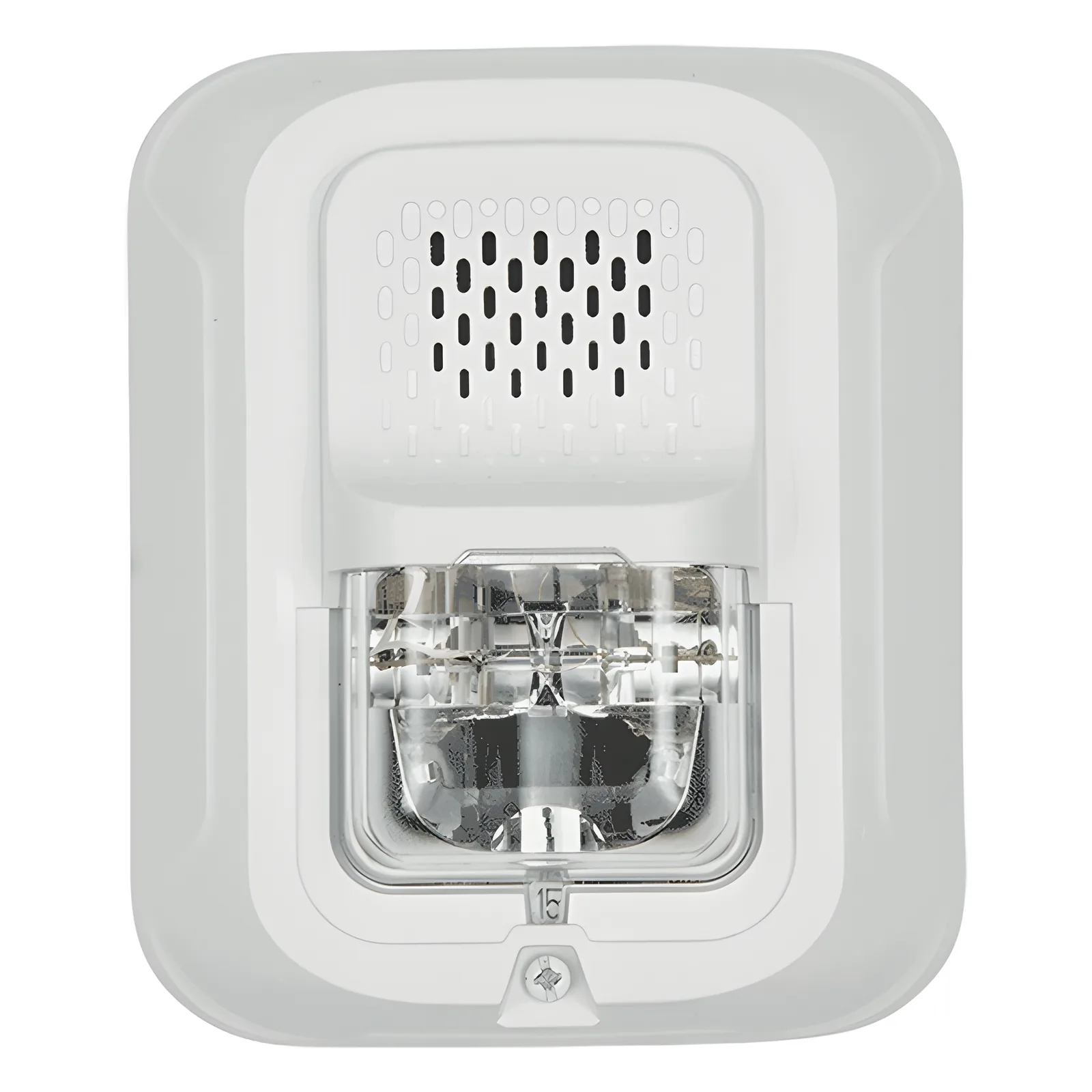 Sirena con Lámpara Estroboscópica a 2 Hilos, Montaje en Pared, Color Blanco, Configuración Estroboscópica Seleccionable, Sin Texto, Nuevo Diseño Moderno y Elegante y Menor Consumo de Corriente