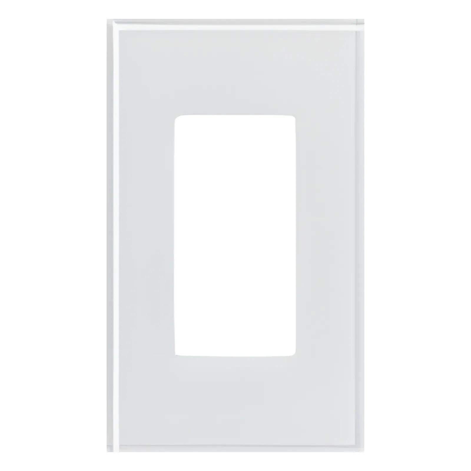 Placa frontal de cristal de 1 espacio para atenuadores, teclados y controles Pico Lutron con apertura tipo Designer, sin tornillos visibles, cristal claro con pintura blanca