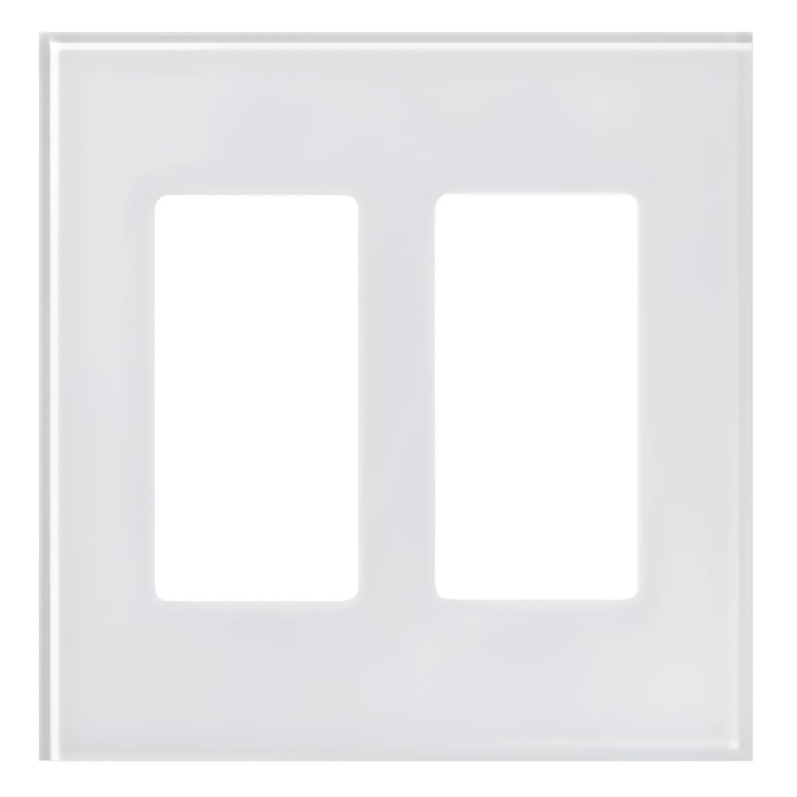 Placa frontal de cristal de 2 espacios para atenuadores, teclados y controles Pico Lutron con apertura tipo Designer, sin tornillos visibles, cristal claro con pintura blanca