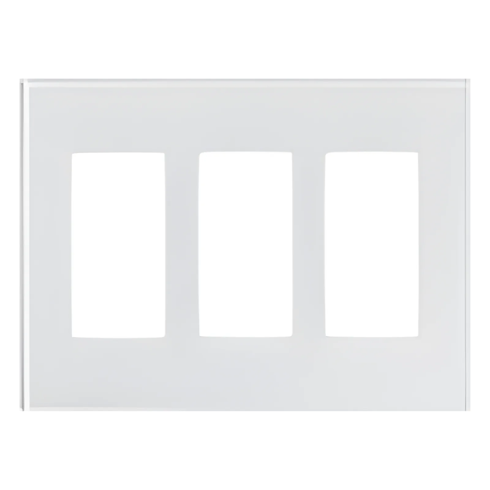 Placa frontal de cristal de 3 espacios para atenuadores, teclados y controles Pico Lutron con apertura tipo Designer, sin tornillos visibles, cristal claro con pintura blanca