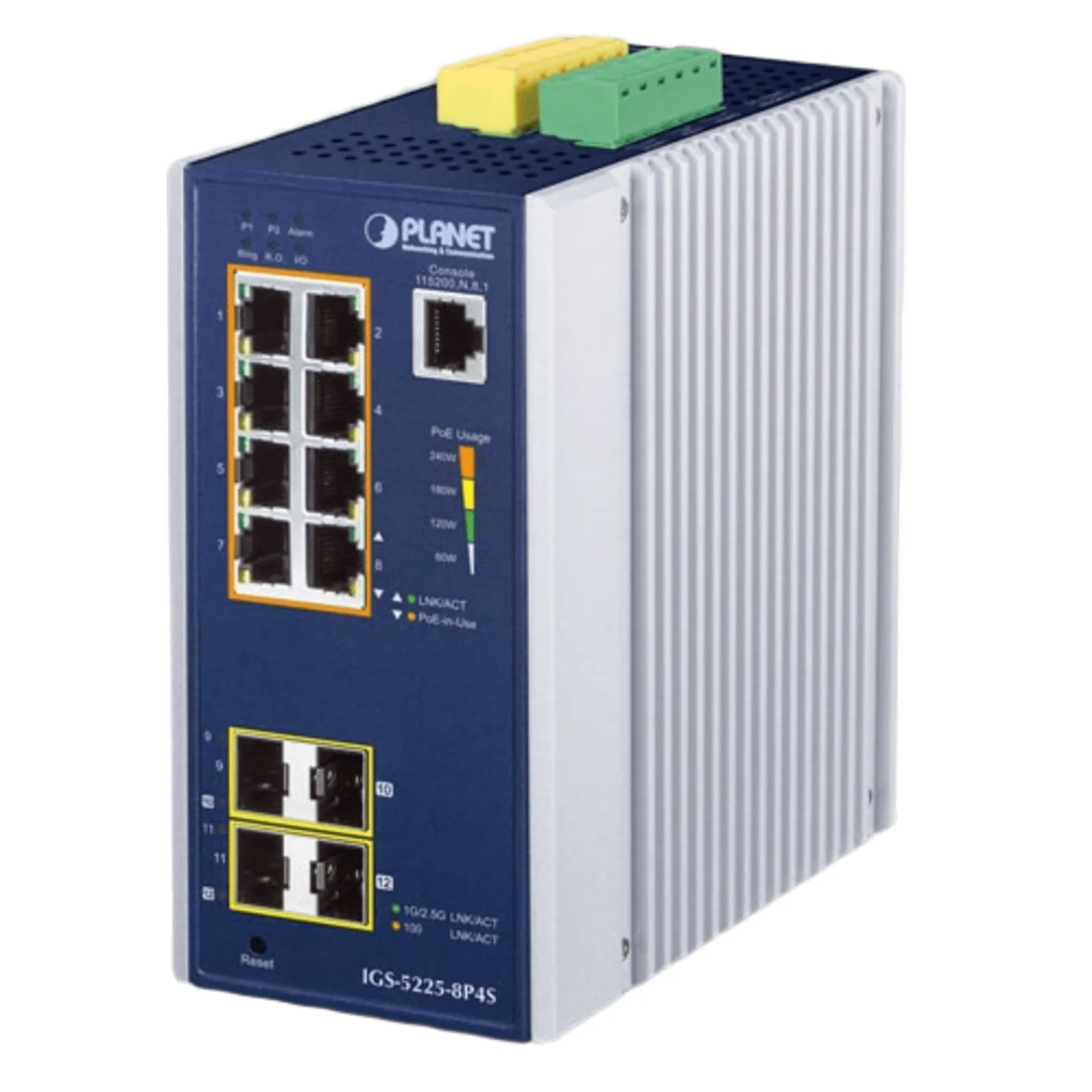 Switch Industrial Administrable Capa2, 8 Puertos Gigabit con PoE+ 802.3at, 2 Puertos SFP de 100/1G y 2 Puertos SFP de 100/1G/2.5G