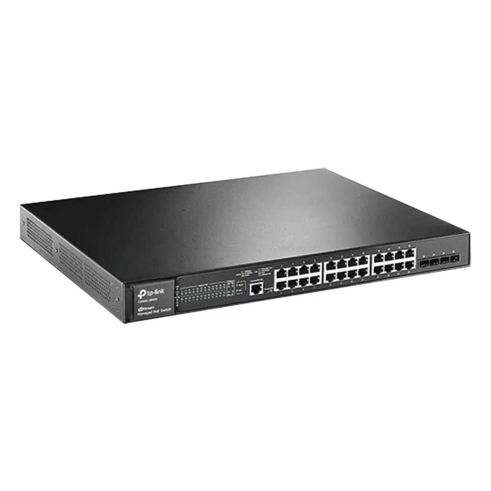 Switch JetStream PoE+ administrable Capa 2, 24 puertos 10/100/1000 Mbps + 4 puertos SFP 384 W