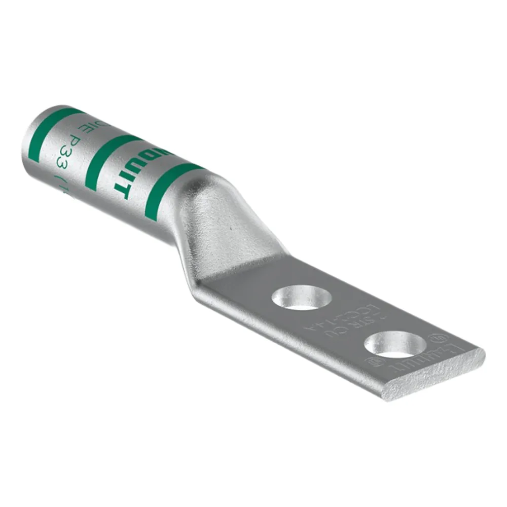 Zapata de compresión LCC2-14A-Q para cal. 2 Awg, Doble barreno para tornillo prisionero de 1/4, Espaciado de orificio 16 mm, 1 Pz