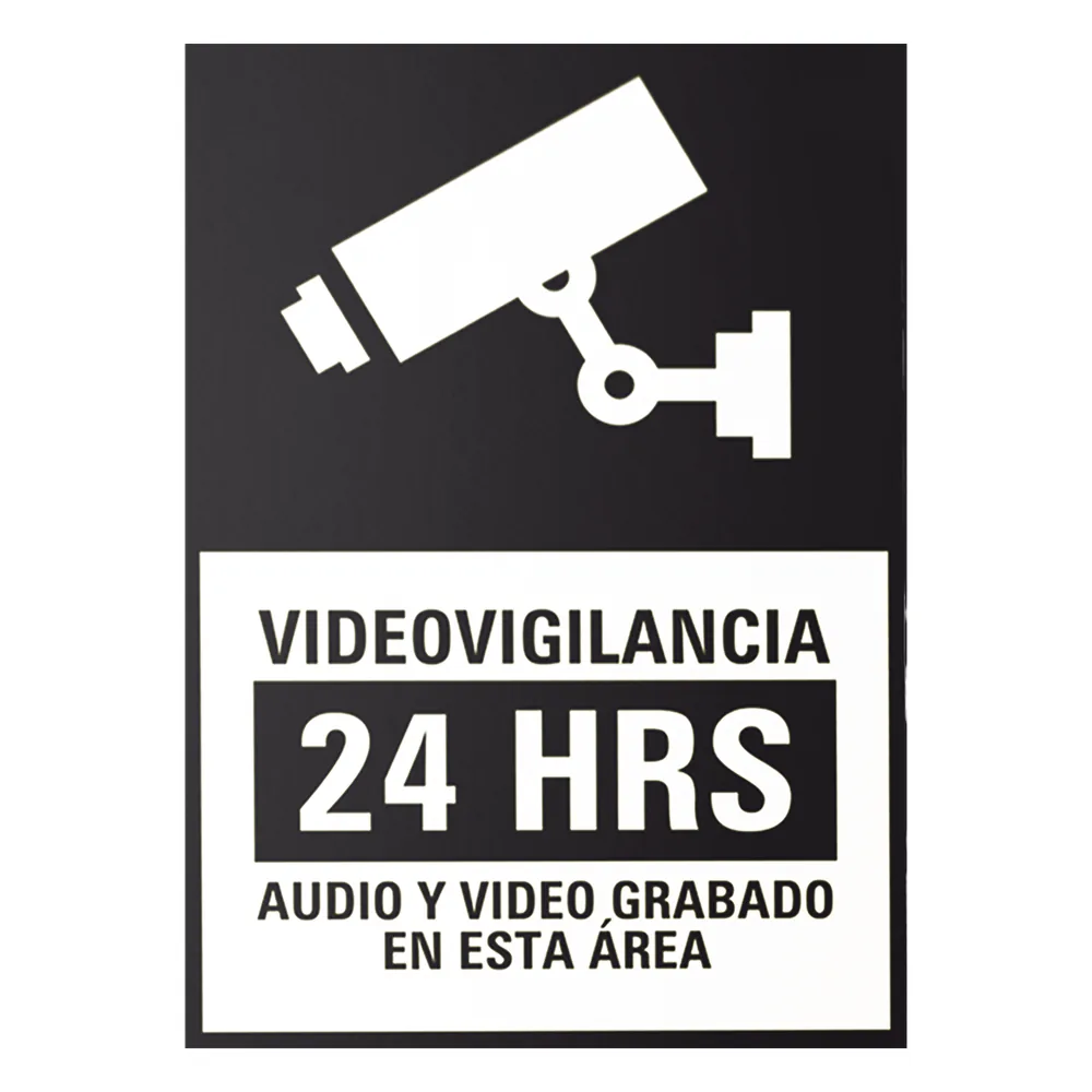 Etiquetas Adheribles Videovigilancia 24 Horas Color Blanco y Negro / Paquete con 10