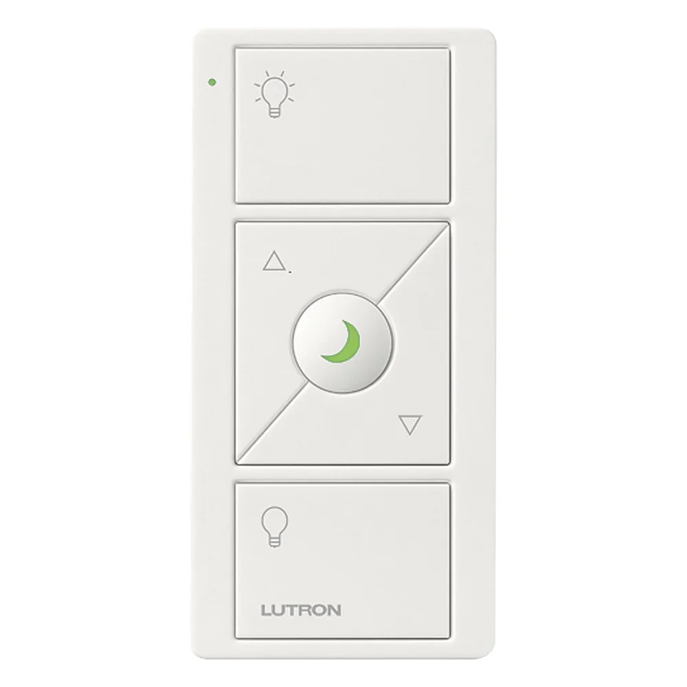Control remoto inalámbrico Pico de 3 botones con subir y bajar de intensidad y luz nocturna, compatible con Caseta Wireless y RadioRA 2, color blanco brillante