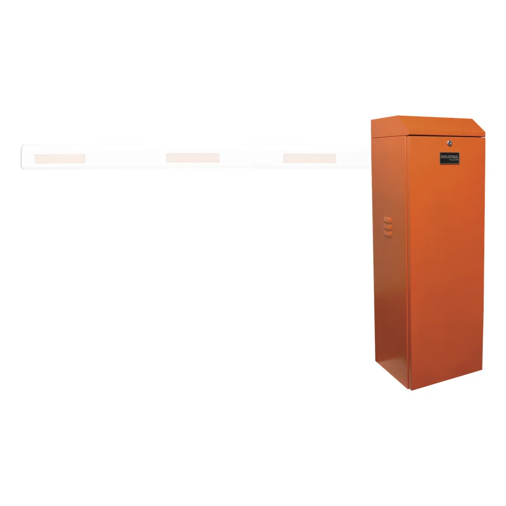 Barrera vehicular izquierda / Soporta brazo de hasta 5.5 m / Final de carrera ajustable por programación / Movimiento fluido / Diseño elegante color naranja