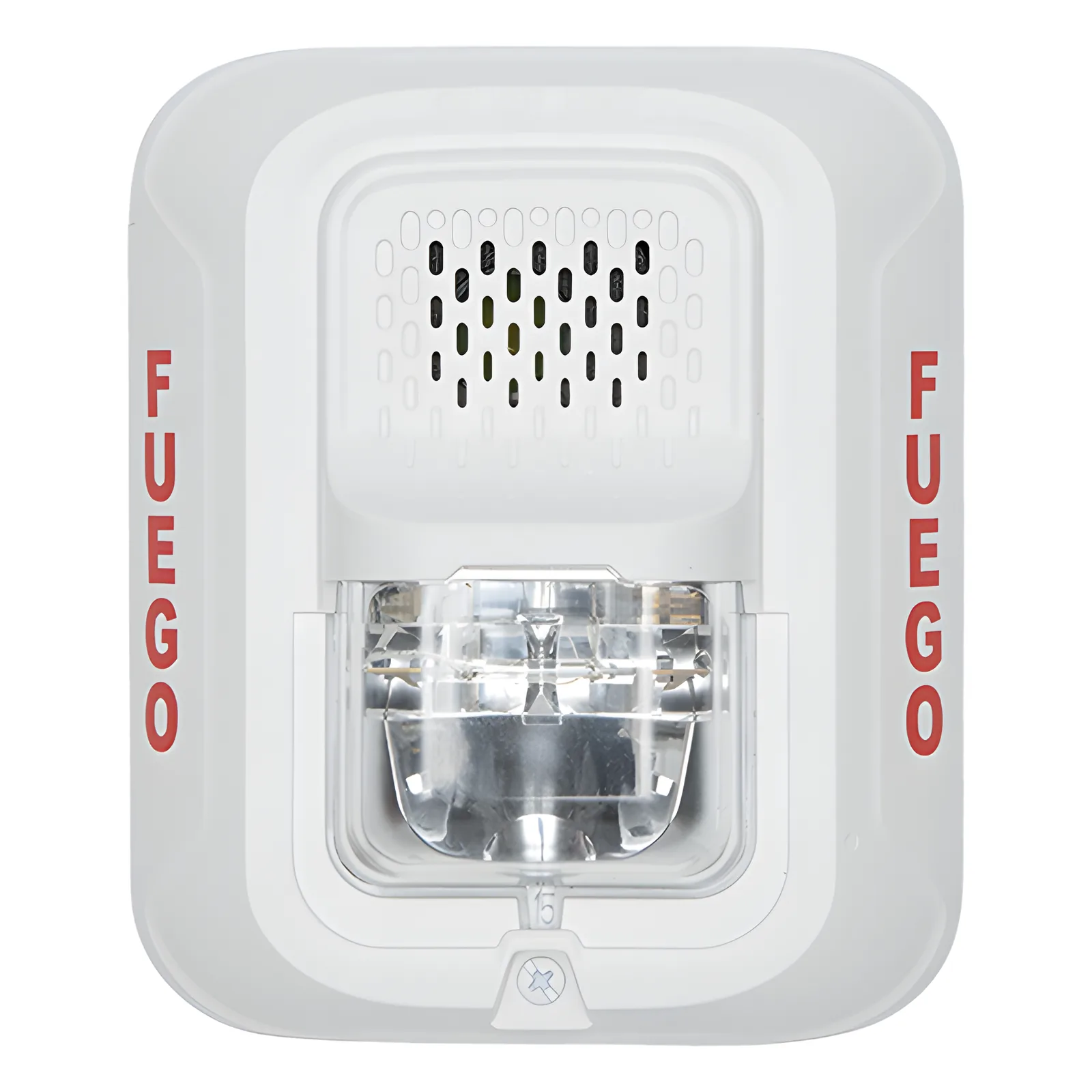 Sirena con Lámpara Estroboscópica a 2 Hilos, Montaje en Pared, Color Blanco, Configuración Estroboscópica Seleccionable y Texto en Español, Nuevo Diseño Moderno y Elegante y Menor Consumo de Corriente