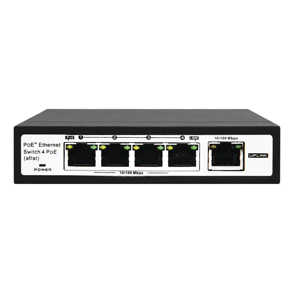 Switch PoE / 100 Metros PoE / 4 puertos 802.3af /at ( 60 W ) 10/100 Mbps + 1 puerto uplink