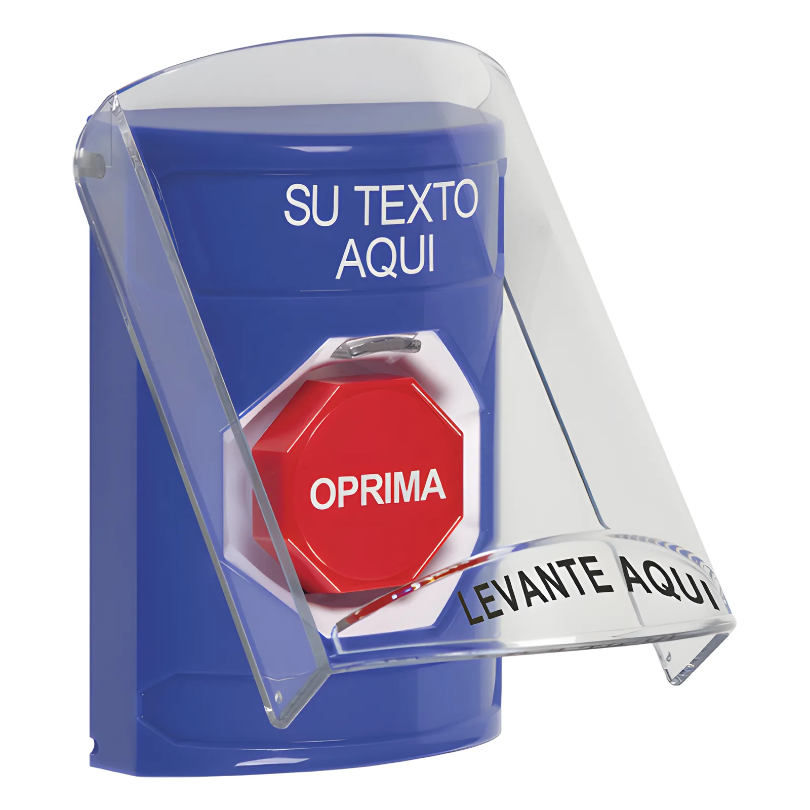 Botón con Texto Personalizado, Tapa Protectora de Policarbonato Súper Resistente, Restablecimiento con llave