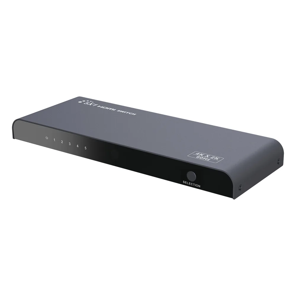 Switch Conmutador HDMI de 5 entradas a 1 salida / 4K @ 60Hz / HDMI 2.0 / HDCP 2.0 / HDMI 3D / Soporta audio estándar, DSD (Direct Stream Digital) y HD (HBR) / Diferentes modos de conmutación, Manual, Control Remoto y RS232.