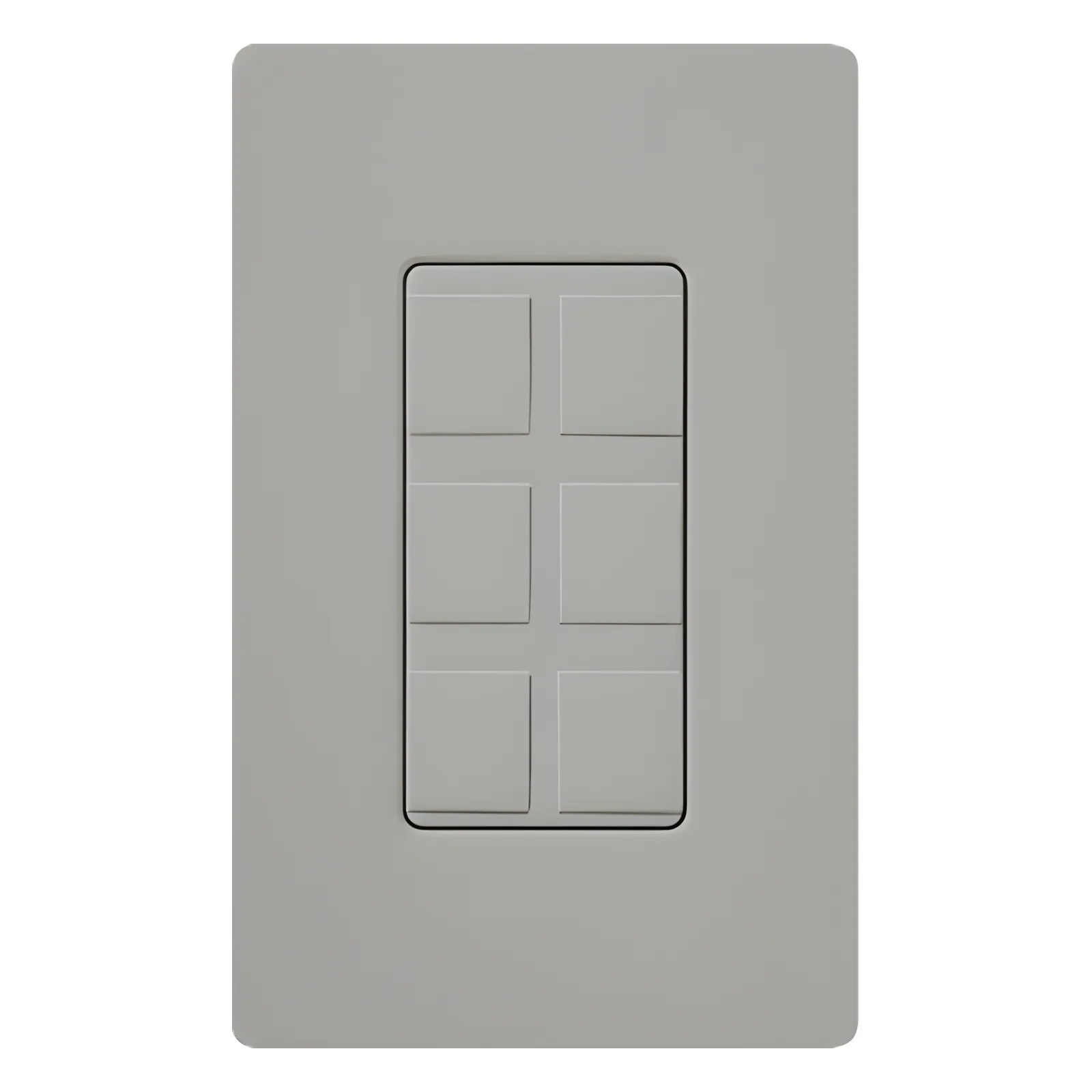 Marco de 6 puertos color gris para conectores snap-in de red, fibra, coaxial y telefonía, línea Claro, incluye 6 insertos ciegos; placa de pared se vende por separado