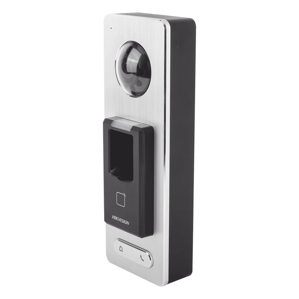 2 EN 1 / Lector Biométrico IP65 con Función de Videoportero y lector QR Incluida/ Llamada a APP de Smartphone Hik-Connect P2P (No requiere monitor) / Soporta Tarjetas - Huellas - Códigos QR / Cámara 2 MP Compatible con DVRs y