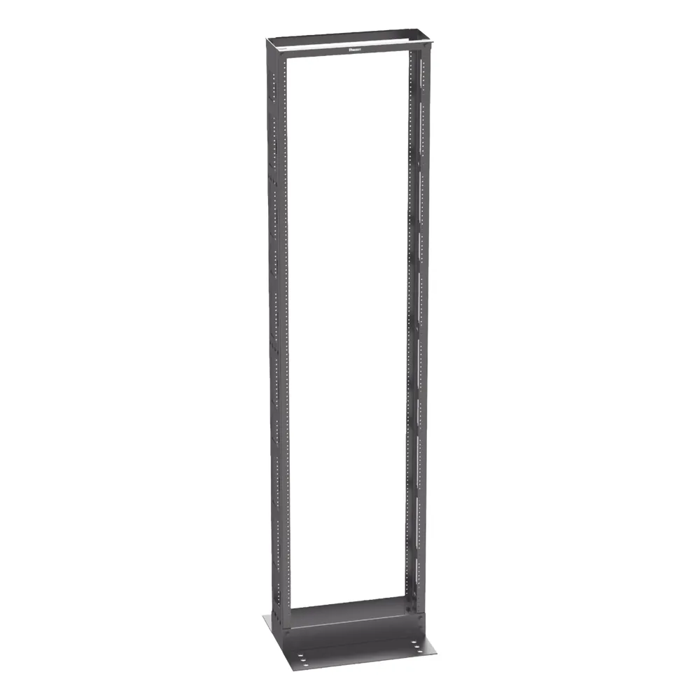 Rack de Dos Postes Estándar de 19 in, Rieles Numerados y Roscados #12-24, 6 in de Profundidad, Fabricado en Acero, 45 Unidades de Rack, Color Negro
