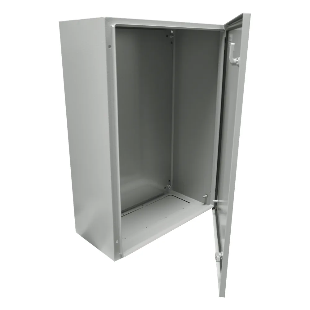 Gabinete de Acero IP66 Uso en Intemperie (400 x 600 x 200 mm) con Placa Trasera Interior Metálica y Compuerta Inferior Atornillable (Incluye Chapa y Llave).