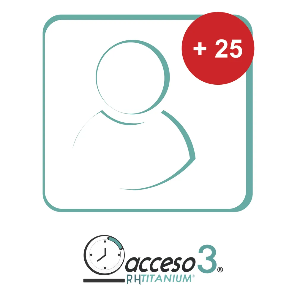 [BAJO PEDIDO] Expansión de 25 Empleados adicionales para Software Acceso3 - TITANIUM / Compatible con NOMINA