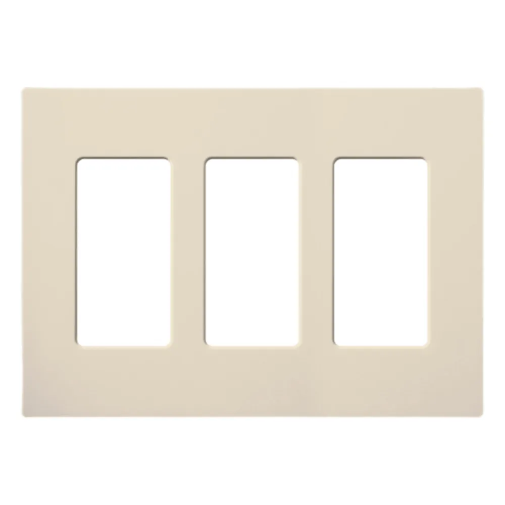 Placa de pared Claro de 3 espacios sin tornillos visibles, para atenuadores, apagadores y sensores Lutron con apertura estilo Designer, acabado brillante almendra claro