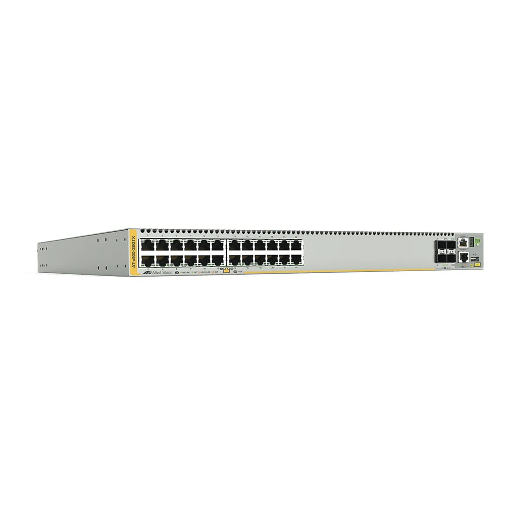 Switch Stackeable Capa 3, 24 puertos 10/100/1000 Mbps + 4 puertos SFP+ 10 G y dos bahías hotswap PSU, Versión Federal