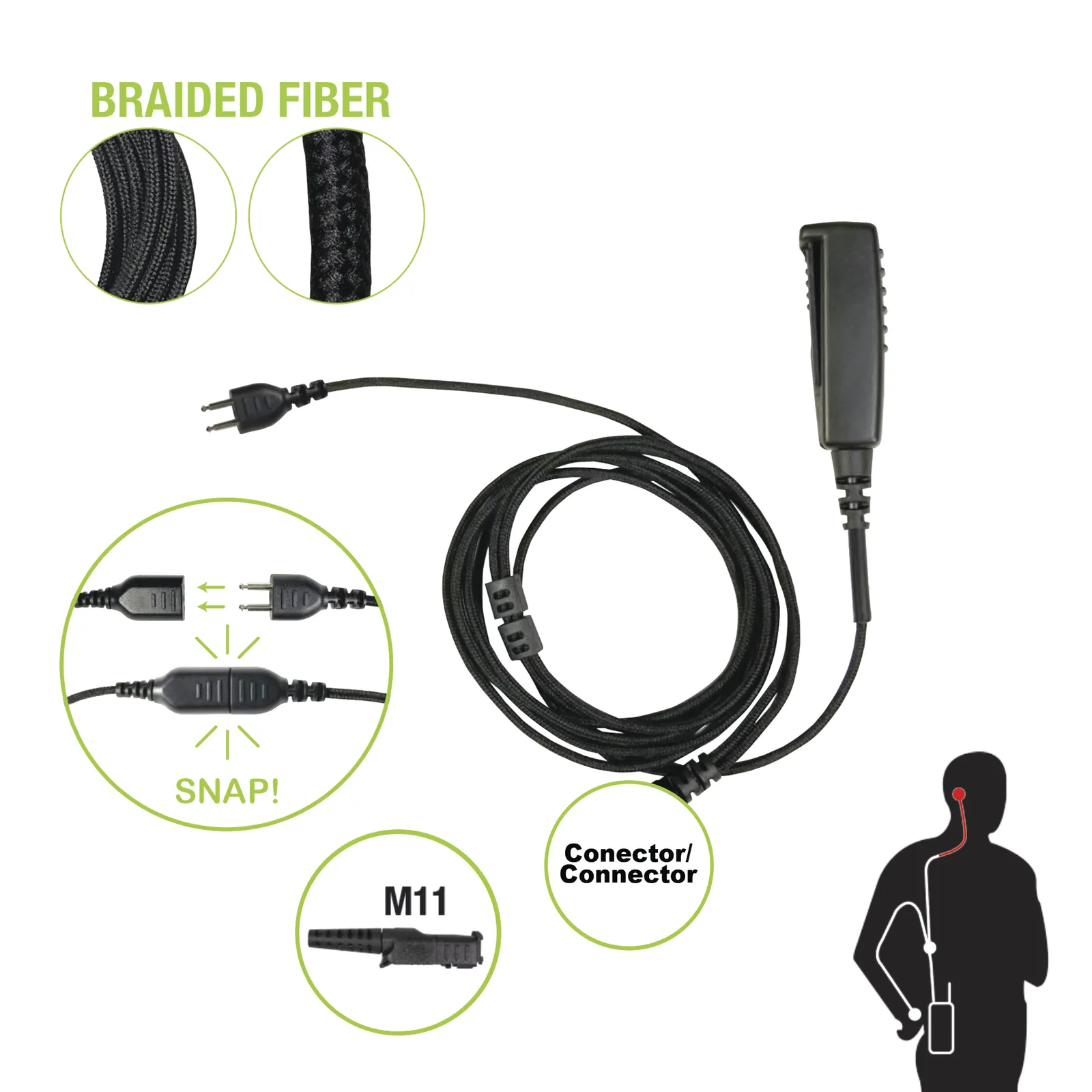Cable para Micrófono audífono SNAP intercambiable con conector para Radios Motorola (TRBO) SL300 & 7550.