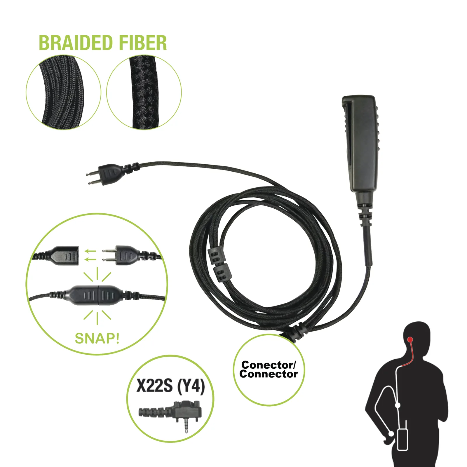 Cable para Micrófono audífono SNAP intercambiable con conector para Radios Vertex VX160/180/210/230/231/350/351/354/400/410/417/420/424/427.