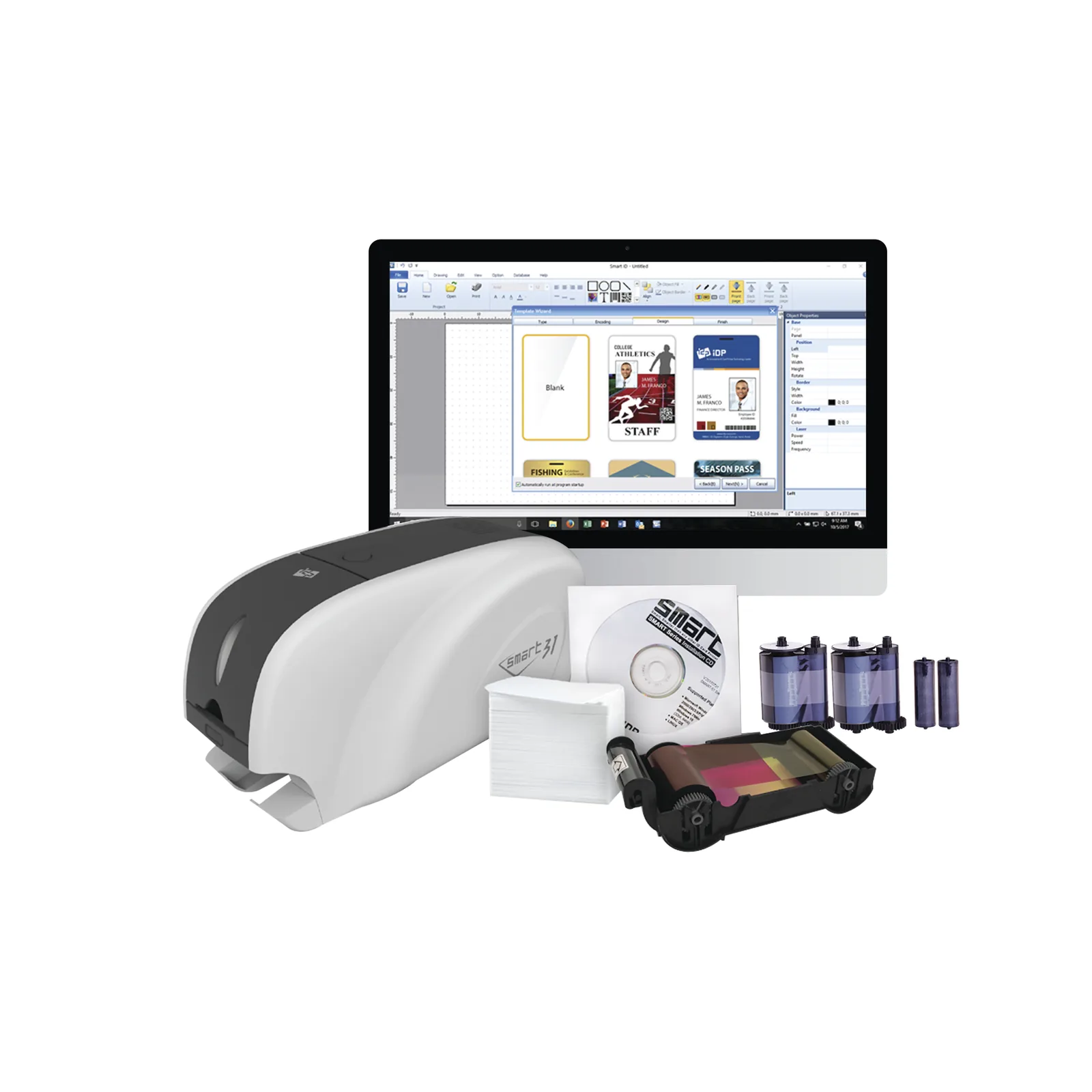 Kit Impresora de tarjetas PVC/ Una Cara /incluye: 2 x Ribbons, 100 Tarjetas PVC, Software, Kit Limpieza, Garantia 3 Años, Mascara de Seguridad UV