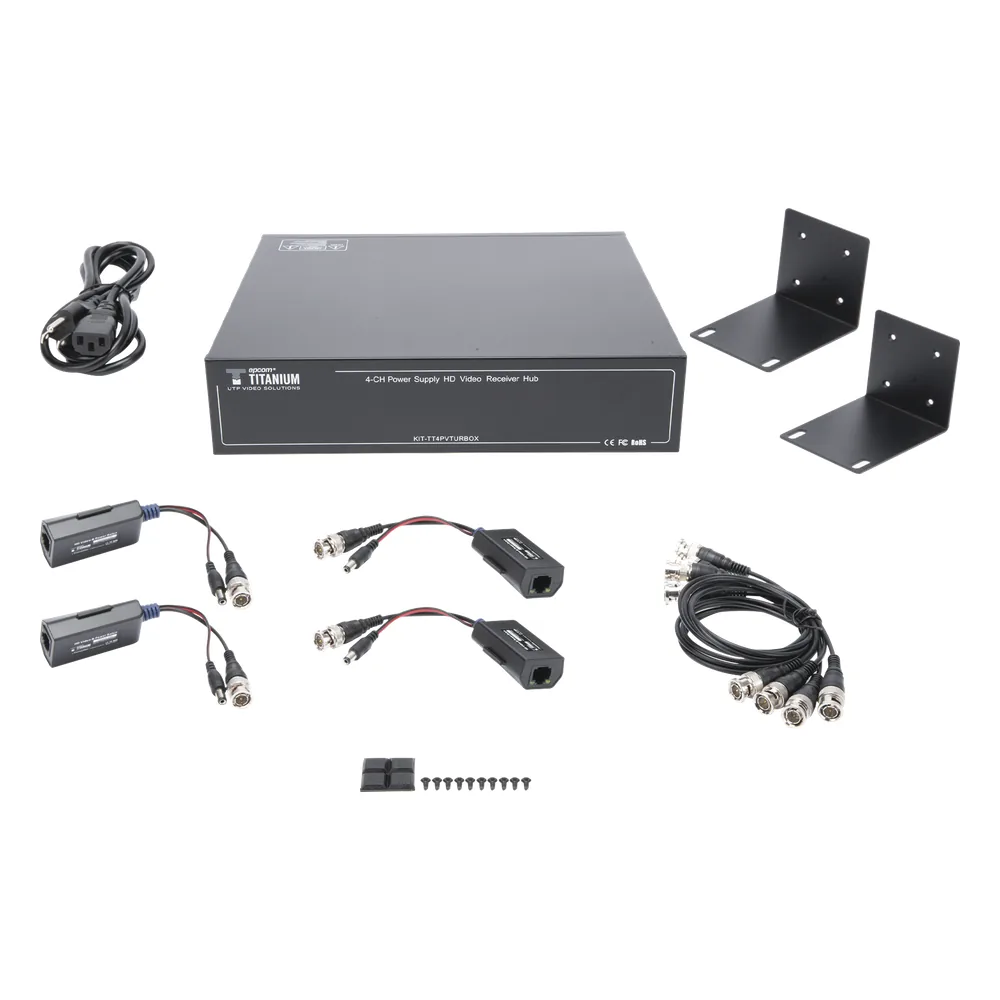 Kit de TRANSCEPTOR ACTIVO DE 4 CANALES / VIDEO+PODER en un solo Cable UTP / 150 metros en 4K, 200 metros en 5 MP/ Envía 36 Vcc y Recibe 12 Vcc / TODO INCLUIDO PARA RACK / Compatible con cámaras HD-TVI/CVI/AHD/CVBS / INSTALACIÓN LIMPIA