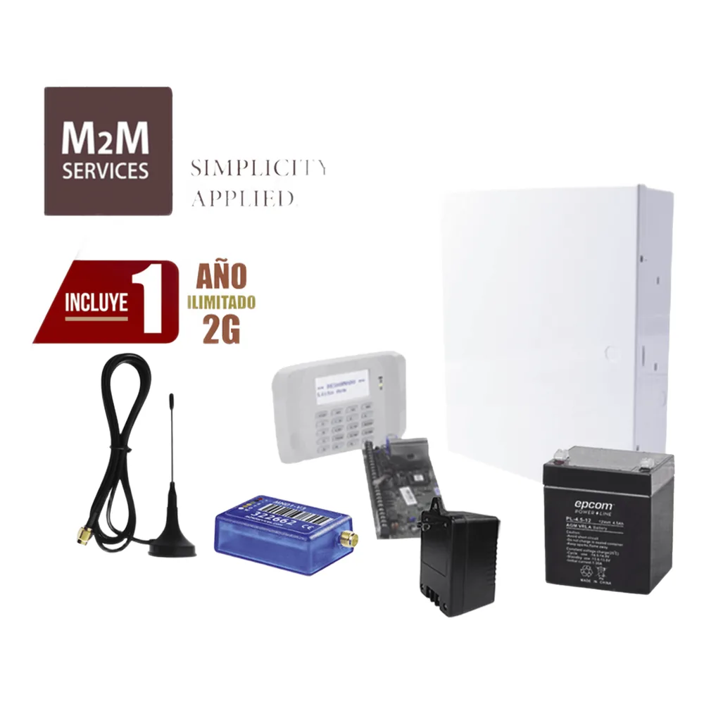 Kit de panel de alarma cableado de 8 zonas con comunicador celular 2G, teclado inalámbrico, batería, transformador y gabinete, 1 año de datos incluido