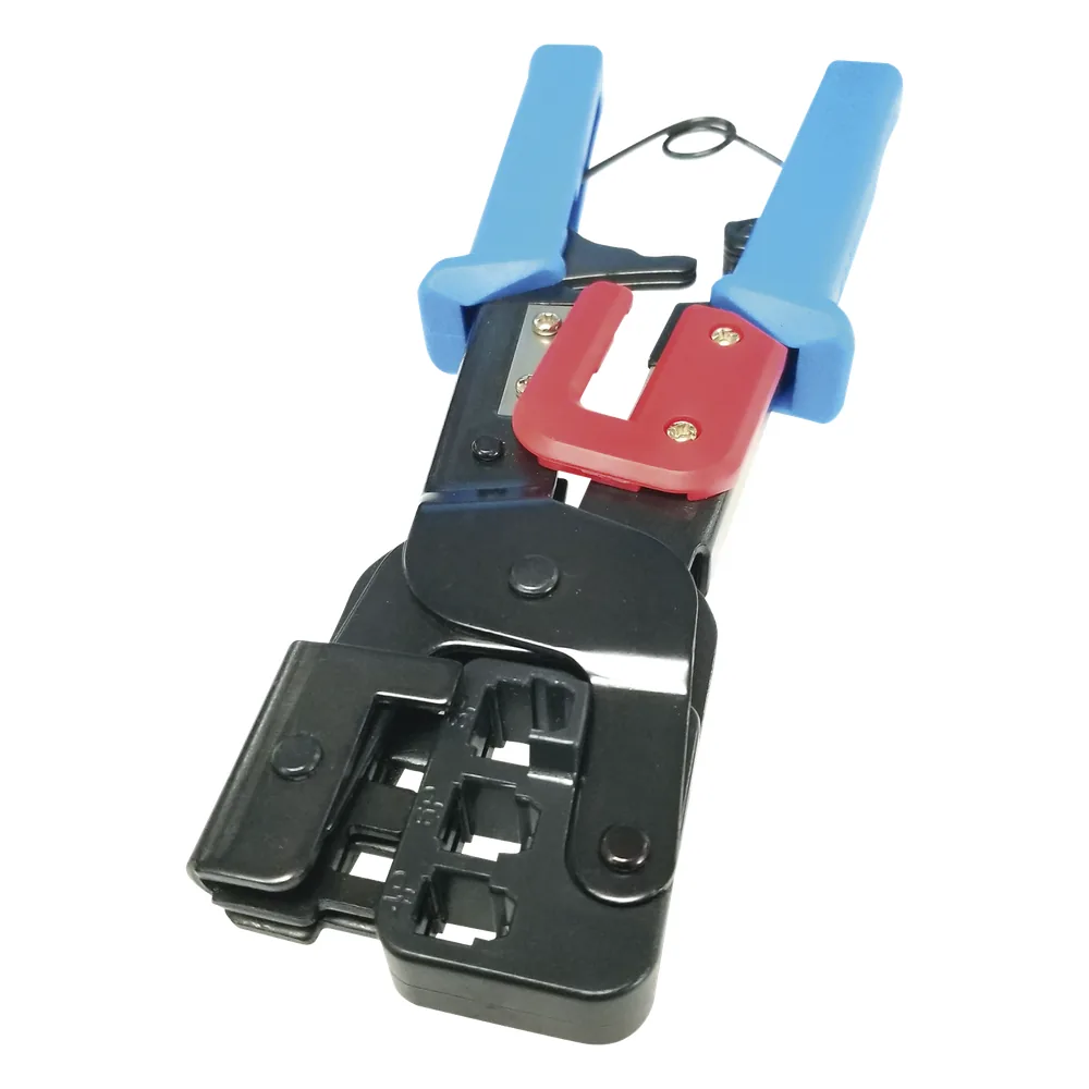 Pinza para Plegar Conectores con Cavidades para RJ45 (8P8C), RJ11 (6P4C) y RJ9 (4P4C). Mecanismo para Plegado Asegurado.