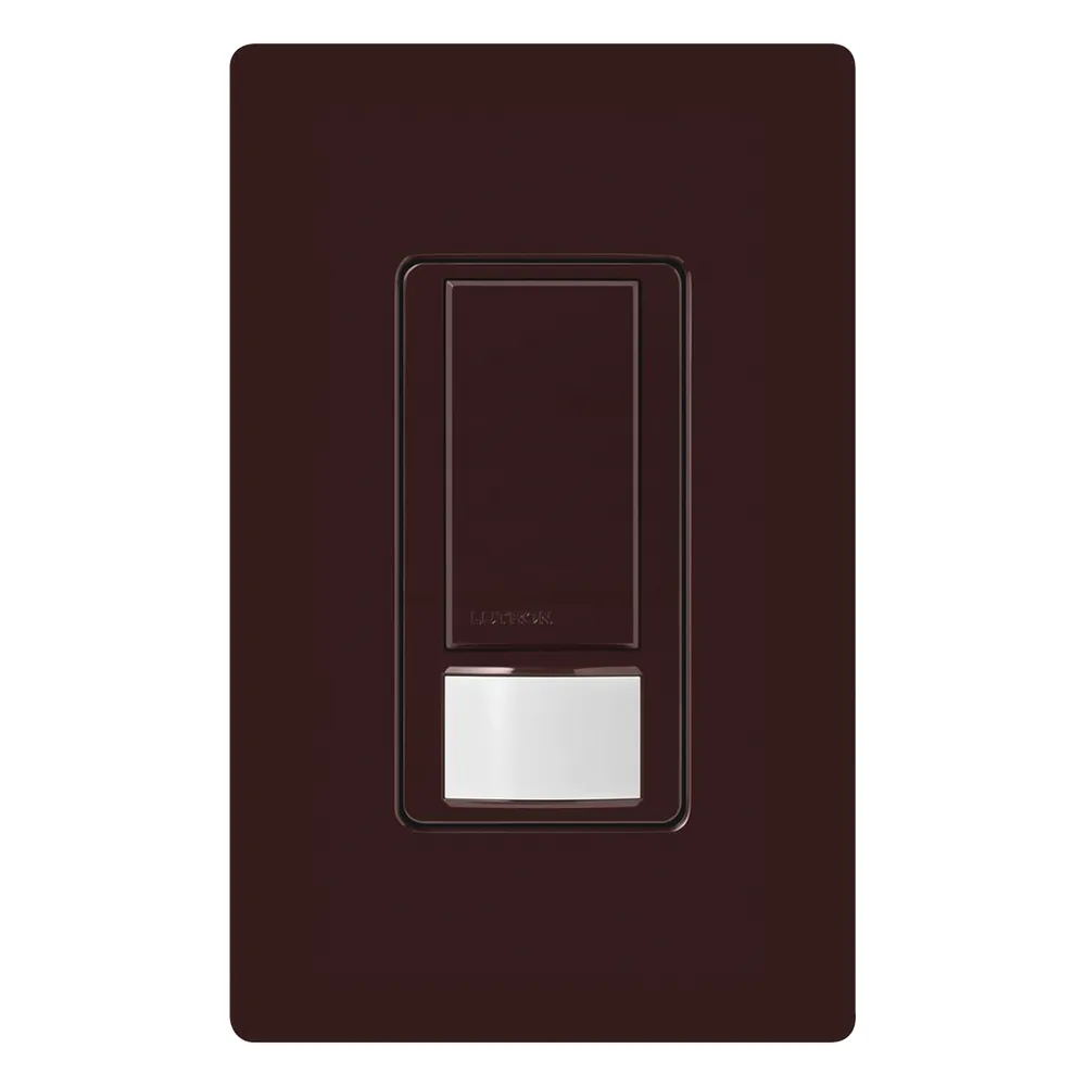 Apagador Maestro con sensor de ocupación y vacancia PIR integrado, un solo polo, 2 A a 120 V, neutro opcional, color café