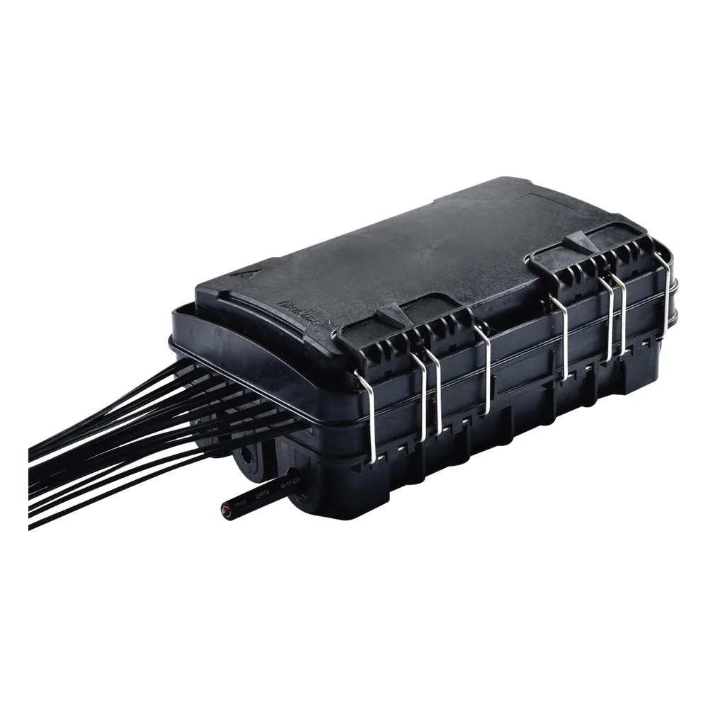 Caja de Distribución de Fibra Óptica para 24 Empalmes, con 16 acopladores SC/APC simplex, Exterior IP65, Color Negro