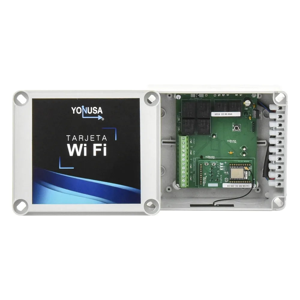 Modulo WIFI con gabinete para uso en Energizadores YONUSA/Aplicación sin costo/Activación Remota de 4 salidas tipo Relay con alta capacidad.