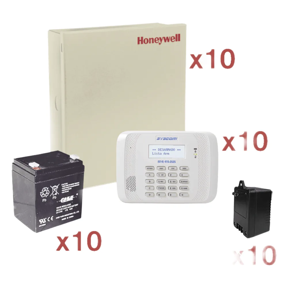 Kit de 10 paneles de alarma cableados de 8 zonas con teclado inalámbrico, batería y transformador, para instaladores