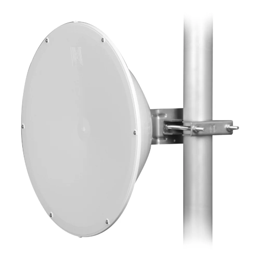 Antena direccional de Alto Rendimiento/ Parábola profunda para mayor aislamiento al ruido / 24.5 dBi / (4.9 - 6.4 GHz) / Conectores N-Hembra / Fácil Montaje y Soporte de acero inoxidable / Radomo Incluido