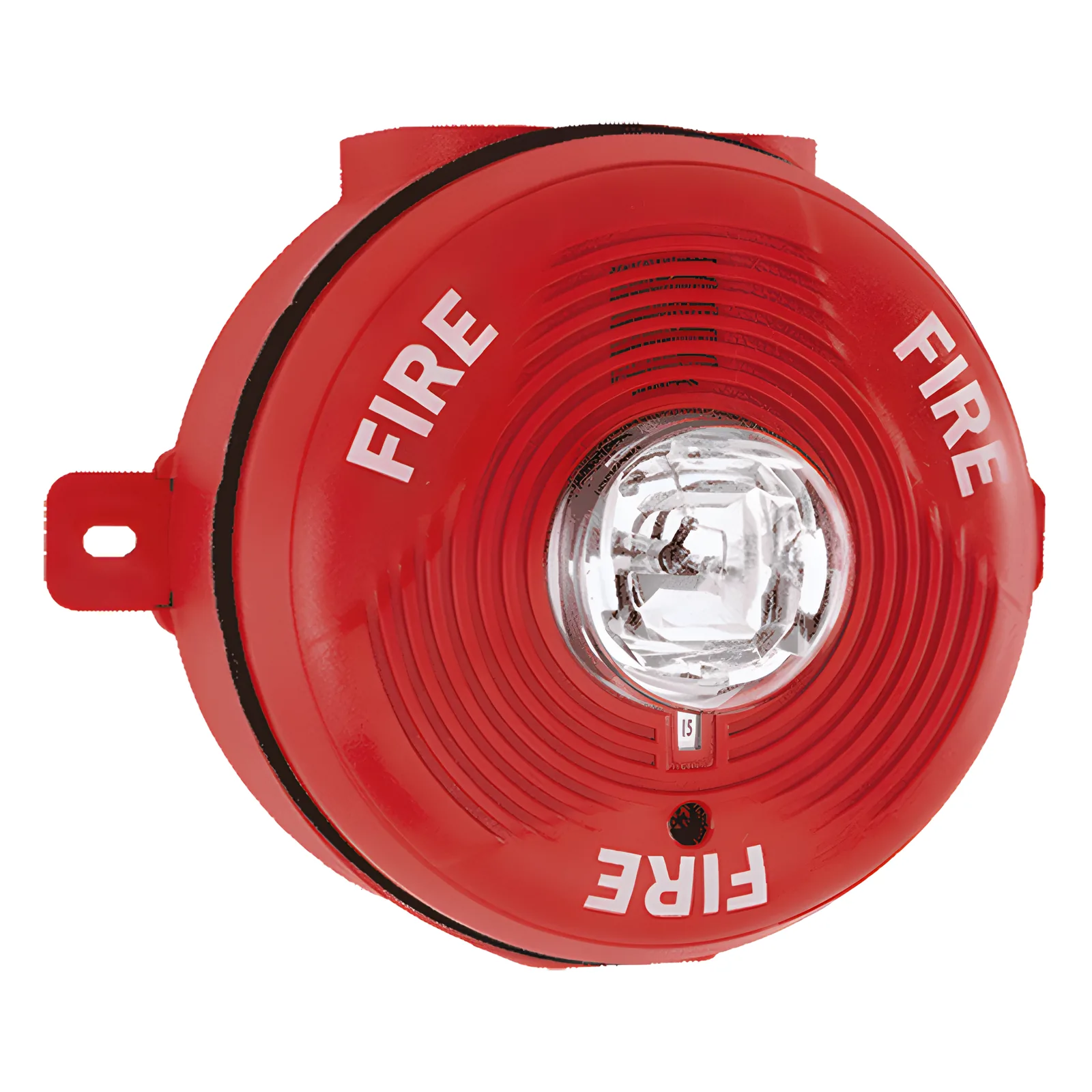 Sirena con Lámpara Estroboscópica para Exterior, Montaje en Techo, Nivel de Candelas Seleccionable, Color Rojo