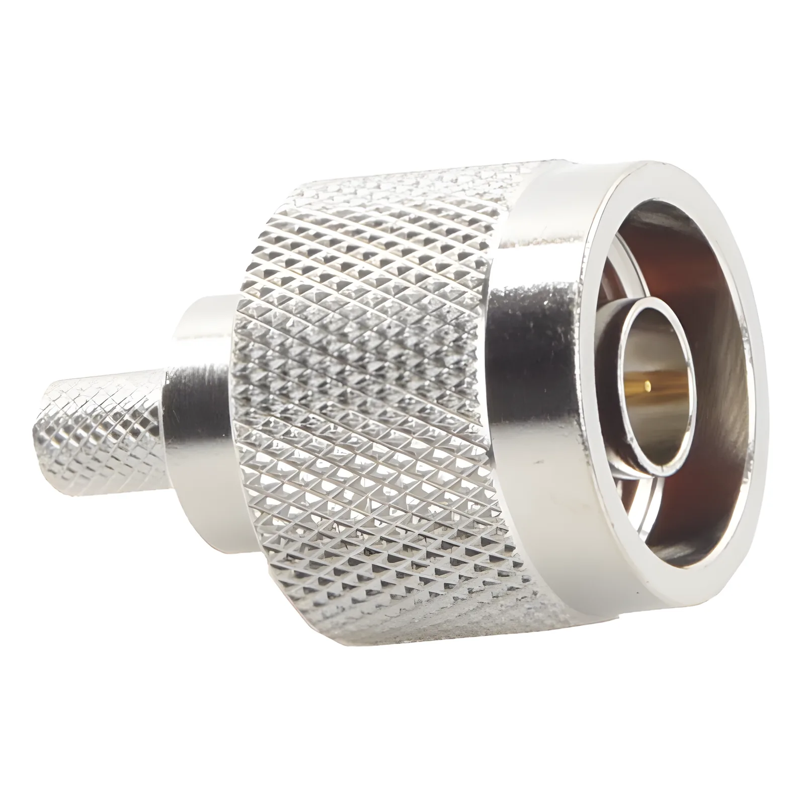 Conector N Macho, Anillo Plegable y Pin Cautivo para RG-8/X, 9258, LMR-240, Níquel/ Oro/ Teflón.