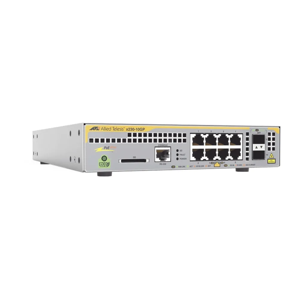 Switch PoE+ Administrable Capa 3 D/8 Ptos 10/100/1000 + 2 SFP Incluye Montaje AT-RKMT-J14