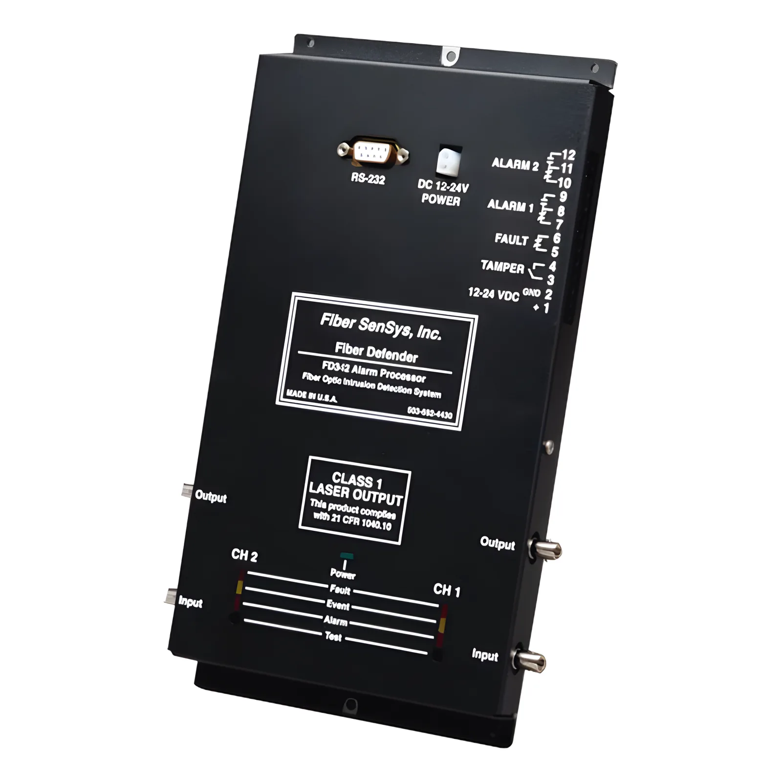 Sensor de Seguridad Perimetral de 1 Zona/Detección por Fibra Óptica Sensitiva / 0 a 5 Km de protección/ Hasta 20 Km de fibra insensitiva/ Comunicación IP