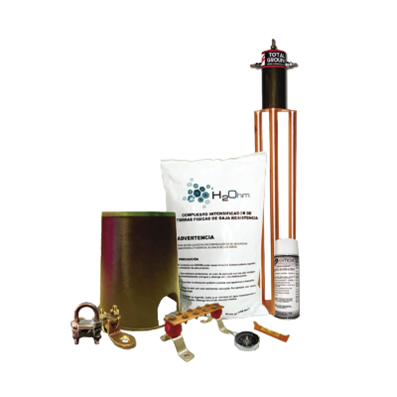 Kit de Tierra Física con Electrodo TG100AB y accesorios de instalación.
