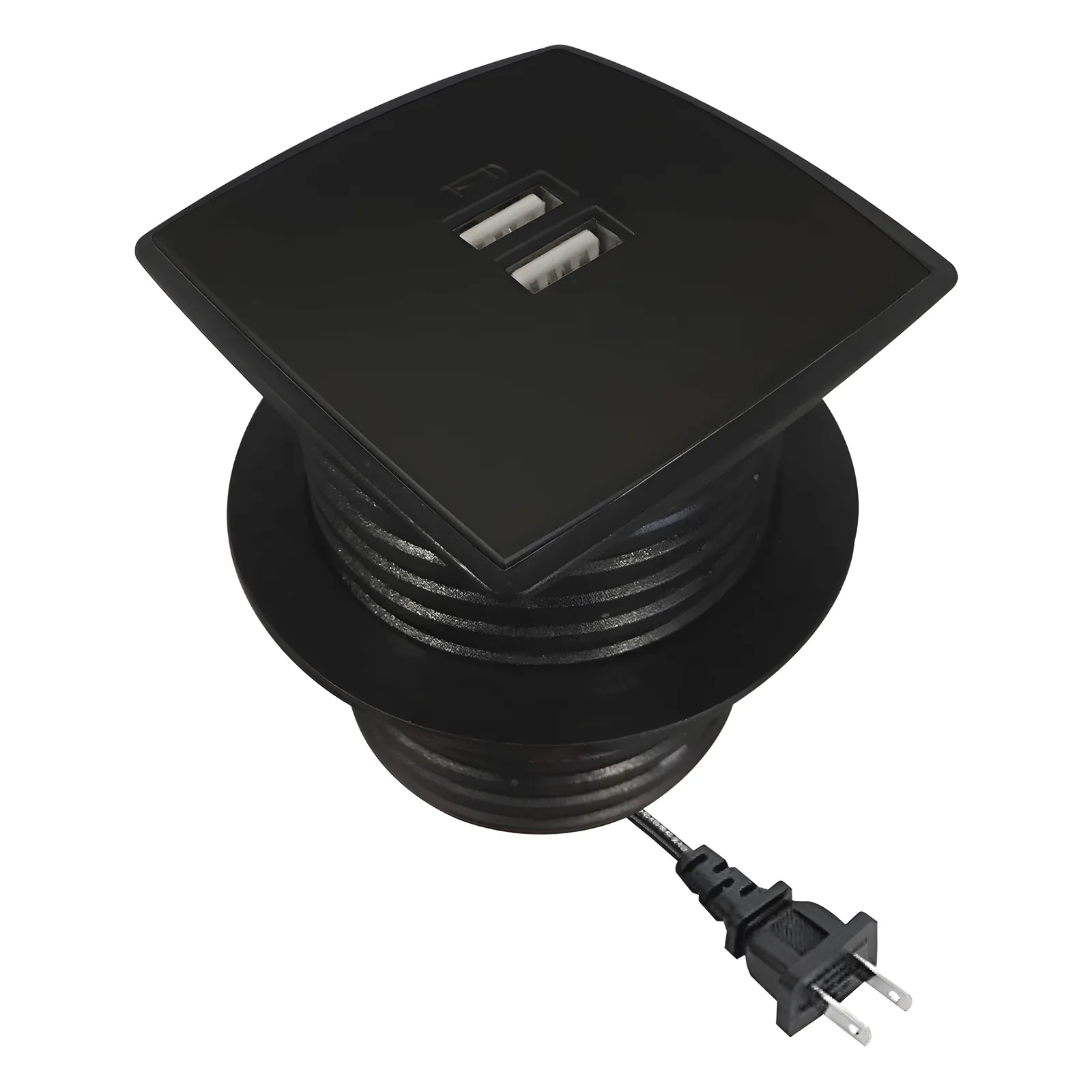 Caja Cuadrada Multy USB con 2 Puertos USB y Cable de Corriente Color Negro