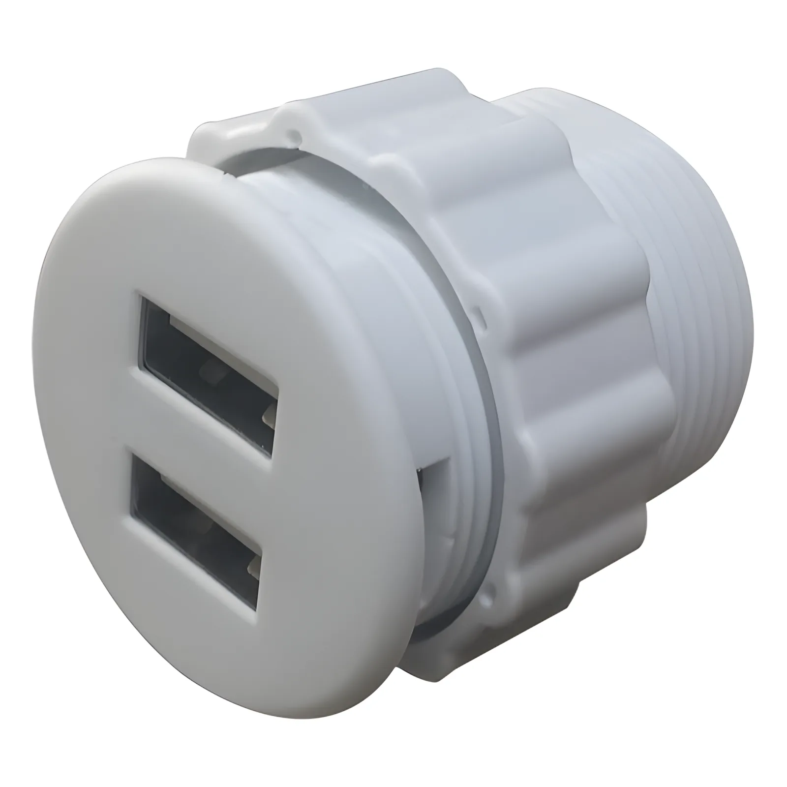 Mini Empotrable Redondo Color Blanco con 2 Puertos USB, con Cable