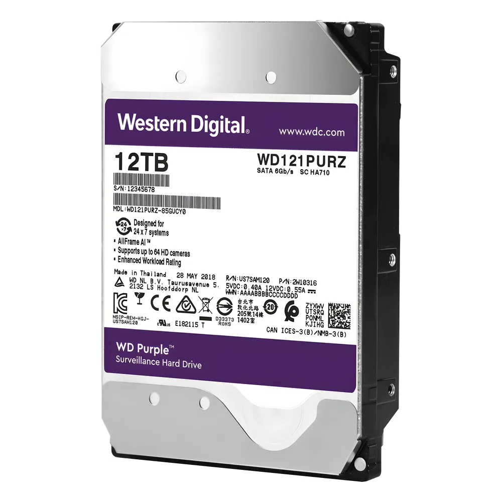 Disco duro WD de 12TB / 7200RPM / Optimizado para Videovigilancia