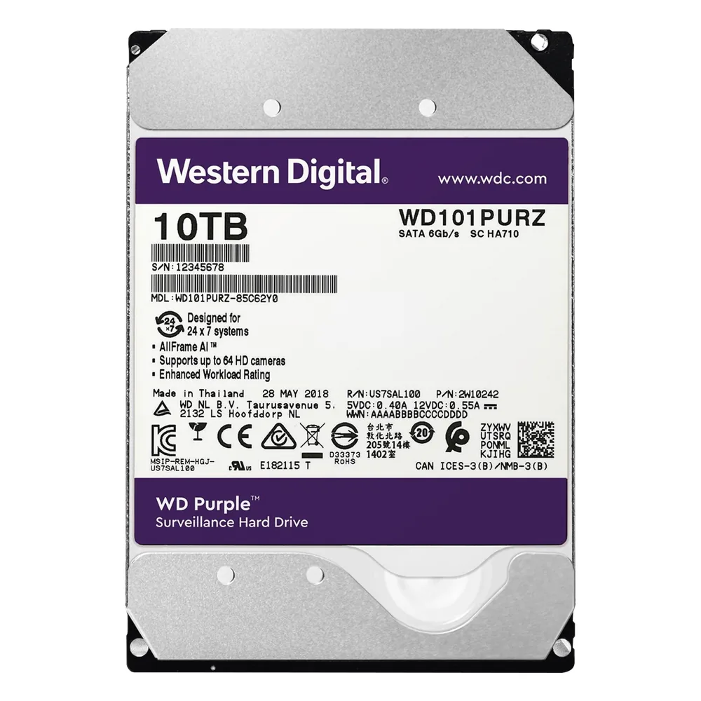 Disco duro WD de 10TB / 7200RPM / Optimizado para Videovigilancia