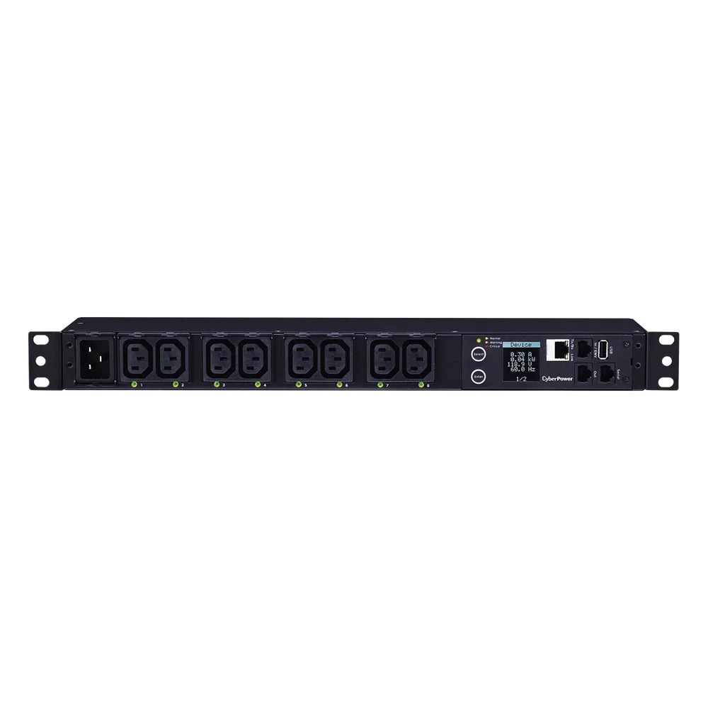 PDU Switchable y Monitoreable por Toma, para Distribución de Energía, Entrada 200-240 Vca NEMA L6-20P, Con 8 Salidas C13, Horizontal 19in, 2UR