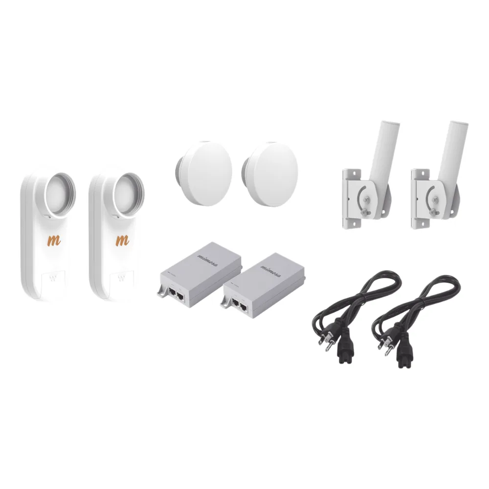 Kit de 2 radios C5X con 2 antenas de (12 dBi), rango de frecuencia extendida (4.9 a 6.4 GHz), incluye inyector POE, cable de alimentación y 2 FLEXIMOUNT-XL para alineación, distancia de hasta 3 km