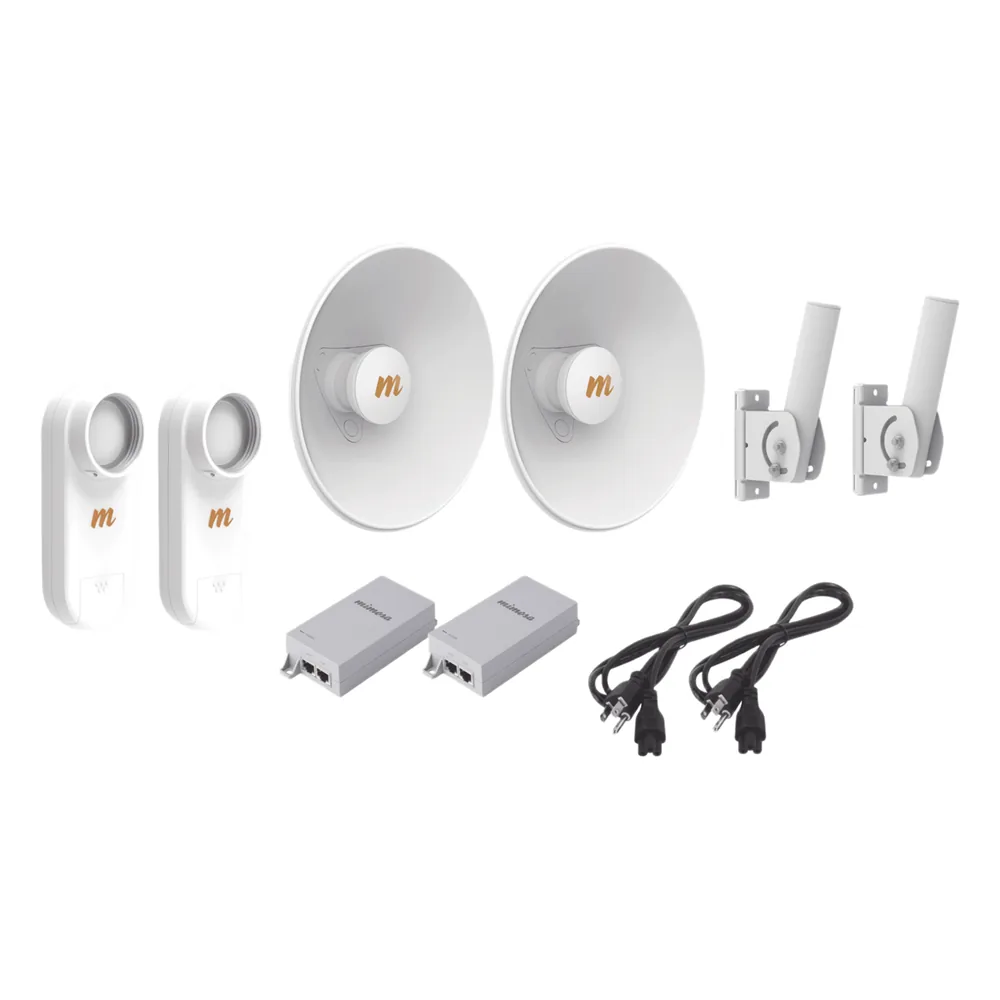 Kit de 2 radios C5X / Con antena N5-X25-2PACK (25 dBi) / Frecuencia extendida (4.9 a 6.4 GHz) / Incluye inyector POE / cable de alimentación y 2 FLEXIMOUNT-XL de / Ideal para hasta 10 km