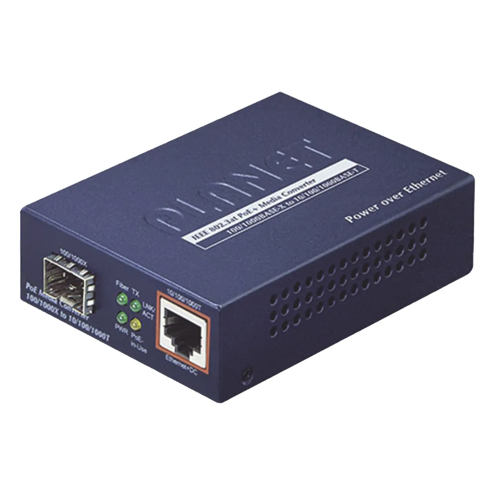 Convertidor IEEE802.3af/at PoE 10/100/1000Base-T a 100/1000X SFP