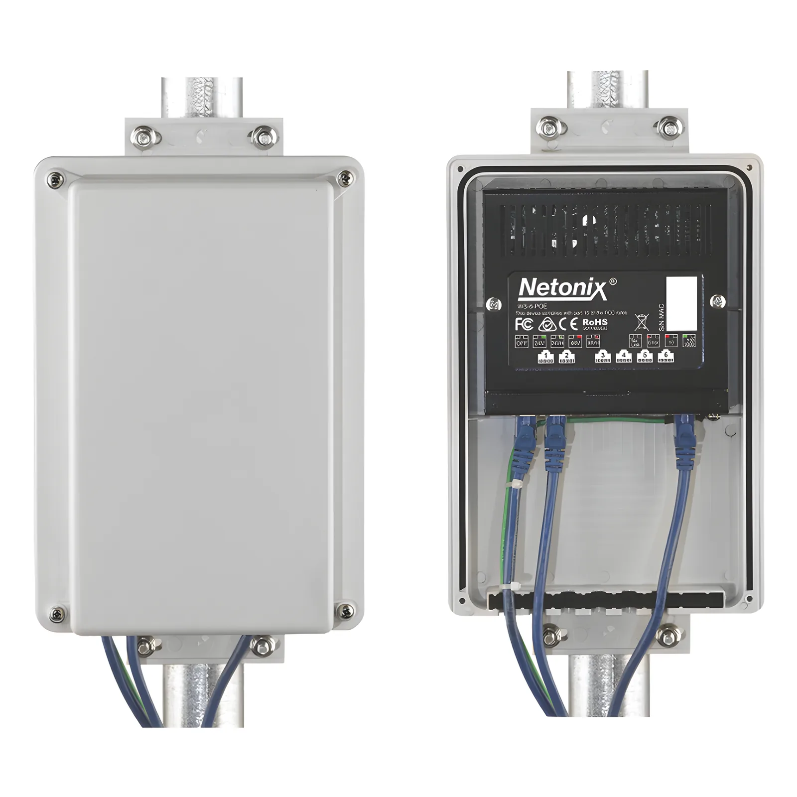 Kit Switch WISP PoE pasivo 6 puertos Gigabit, entrada PoE 37-53 Vcc + gabinete para exterior IP65