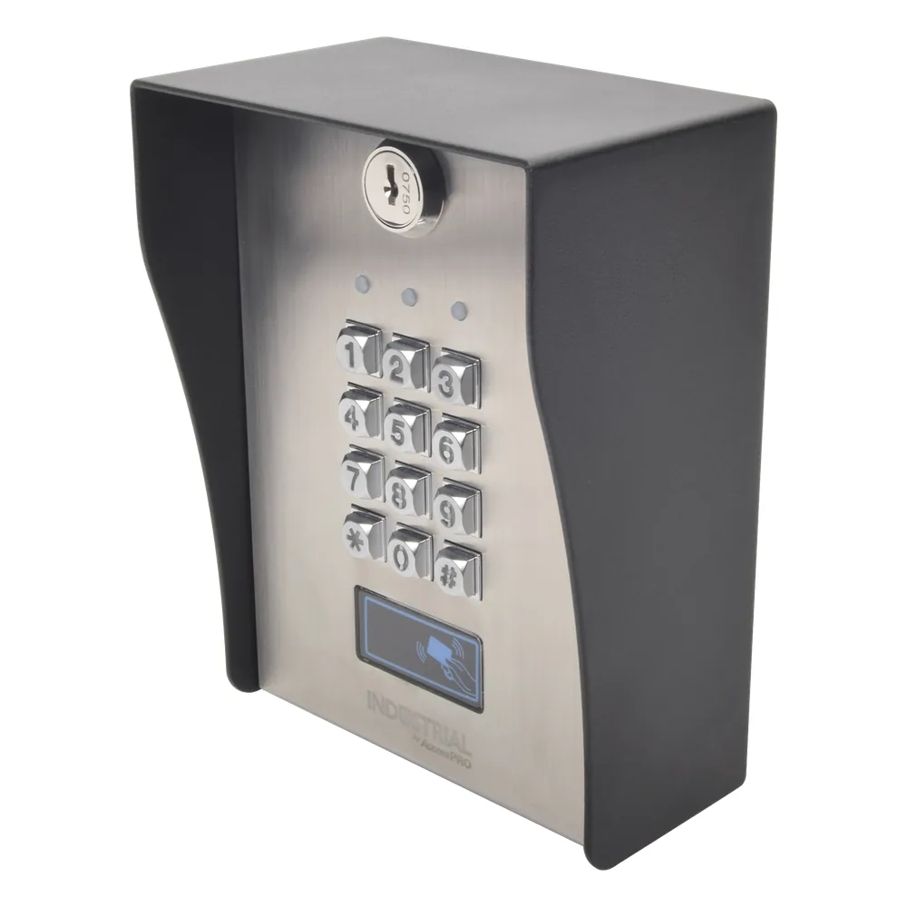 Teclado exterior/interior antivandálico, 3 relevadores, 50 códigos de visitantes, 1200 usuarios